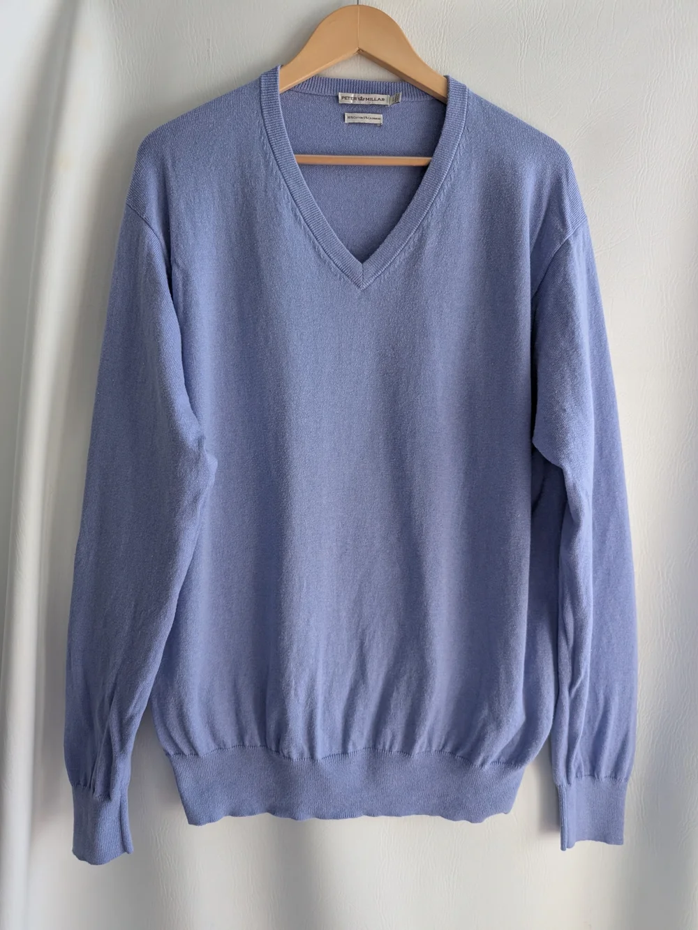 Peter Millar Cotton Cashmere Lavender-Blue V-Neck Sweater - L